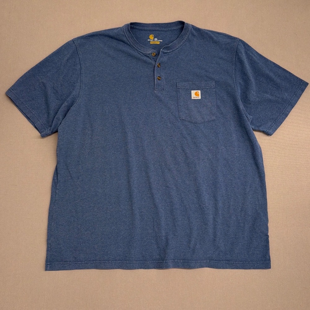 Carhartt Mens 2XL Blue Henley Short Sleeve Pocket T-Shirt Original Fit Workwear